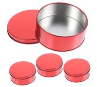 LALADEFIEE Round Large Cookie Tins with Lids, Red Tinplate Candy Boxes for Christmas Baking Storage, 4pcs Set Suitable for Cookies and Sweets Packaging