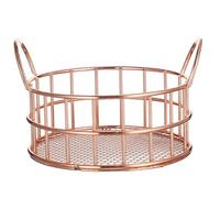 LALADEFIEE Round Metal Art Storage Basket Rose Gold Multifunctional Organizer for Makeup Office Files Snacks Wear-resistant Desktop Basket for Home Dormitory Idea