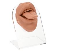 LALADEFIEE Silicone Flexible Mouth and Tongue Fake Face Model Piercing Practice Kit with Stand Brown Body Part for Body Piercing Training and Display