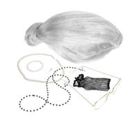 LALADEFIEE Silver Grey Grandma Costume with Wig Eyeglass Chain Necklace and Cap for Halloween Dress-up Mrs Doubtfire Old Age Makeup Funny Grandma Outfit Comfortable Materials for Party and