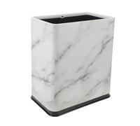 LALADEFIEE Small Garbage Can for Bathroom and Office - 3.2 Gallon Slim Trash Bin for Bedroom Kitchen and RV - 7.3" Tall Decorative Marble Plastic Waste Basket Fits Narrow Spaces