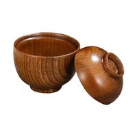 LALADEFIEE Small Wooden Lidded Soup Bowl Traditional Japanese Multi-Function Rice and Snack Serving Bowl for Steamed Eggs and Comfort Food Home and Restaurant Use
