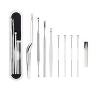 LALADEFIEE Stainless Steel Earwax Removal Tool Set 8 Pieces with Spiral Massage Picks and White Storage Box, Ear Wax Cleaner Kit for Personal Hygiene and Safe Ear Cleaning