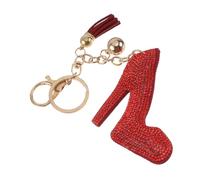 LALADEFIEE Stylish Shoe Keychain Pendant for Key or Backpack, Lightweight Alloy and Crystal High Heel Key Ring with Unique Fashion Design and Delicate Red Cloth Accent
