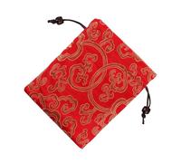 LALADEFIEE Tibetan Handmade Silk Singing Bowl Storage Pouch Red Embroidered Drawstring Bag 13x16cm Chinese Style Fabric Case for Small Jewelry Coins and Keepsakes