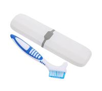 LALADEFIEE Travel Toothbrush Organizer with Case Portable Double-Sided Denture Brush with Soft Bristles for Thorough Oral Cleaning Compact Holder for Travel Toiletries and Toothbrush Storage