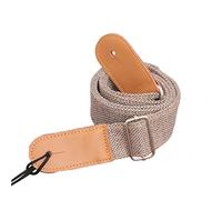 LALADEFIEE Ukulele Strap Light Grey Country Style Cotton and Genuine Leather with End Button for Comfortable Use and Firm Guitar Tying Adjustable Shoulder Strap for Concert Ukulele
