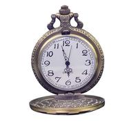 LALADEFIEE Vintage Bronze Quartz Pocket Watch with Long Chain Arabic Numeral Dial for Easy Reading Classic Flip Cover Necklace for Men Women