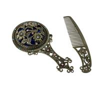 LALADEFIEE Vintage Gilded Handheld Cosmetic Mirror with Hair Comb Set, High Definition Compact Travel Mirror in Golden Colour, Practical and Design for Outdoor Use Random Color