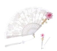 LALADEFIEE Vintage Lace Folding Fan Elegant Handheld Floral Prop for Tea Party Dancing Cosplay Wedding Stage Performance Lightweight Portable