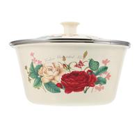 LALADEFIEE Vintage Retro Enamel Soup Basin with Lid Smooth Surface Kitchen Storage Pot for Home and Restaurant Practical Sealing Enamelware Bowl for Cooking and Spice Storage