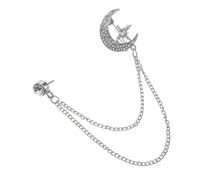 LALADEFIEE Vintage Rhinestone Brooch Pin British-inspired Celestial Lapel Pin with Moon Planet Tassel Chain Lightweight Tarnish-resistant Silver Accessory for Women S Shawls and Sweaters