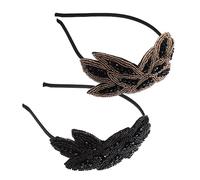 LALADEFIEE Vintage Rhinestone Hair Hoop 2pcs Set, Beaded Rhinestone Headwear Party Hair Ornament for Women, Bohemian Costume Accessories in Black and Colors