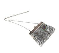 LALADEFIEE Vintage Silver Peacock Beaded Clutch Bag for Women Handmade Sequin and Bead Embroidery Evening Purse Crossbody Handbag Suitable for Wedding and Formal Events