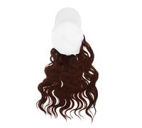 LALADEFIEE White Baseball Cap with Attached Brown Wavy Hair for Women Synthetic Long Curly Wig Hat Natural Color Easy Maintenance Confidence Booster for Daily Wear and Outdoor Activities