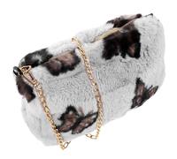 LALADEFIEE Women Plush Crossbody Bag Small Shoulder Bag with Color Block Gray Butterfly Pattern for Casual and Travel Use