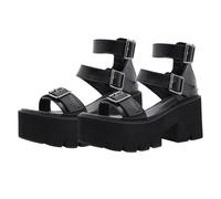 LALADEFIEE Women’S Thick-Soled Black High-Heeled Sandals with Cut-Out Design, Summer Chunky Heel Roman Sandals, Wide Fit Footwear for Night Out and Casual Wear