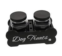 LALADEFIEE Wooden Dog Treat Container Box with Divided Airtight Compartments for Fresh Snack Storage Pet Food Organizer Stand for Home Use Stylish Black Canister Holder