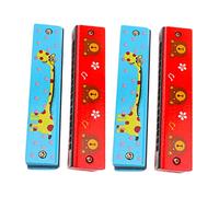 LALADEFIEE Wooden Harmonica Toy for Boys and Girls 4pcs Double Row 16 Holes Cartoon Musical Instrument Random Styles for Boys and Girls