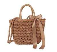 LALADEFIEE Woven Beach Bag for Women Crossbody Straw Tote Handbag Lightweight Summer Travel Storage Bag Casual Fashion Brown