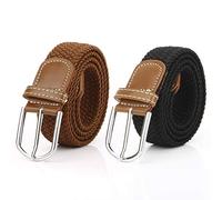 Lalafancy 2 Pack Womens Stretch Braided Belt Canvas Casual Elastic Woven Ladies Belts for Jeans (Black & Brown)