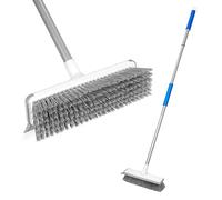Lalafancy Deck Scrubber with Long Handle 130 cm Patio Brush Floor Scrub Brush, 2 in 1 Scrape and Stiff Bristle for Tile Grout Garage Swimming Pool Patio Kitchen