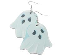 LALAFINA 1 Pair Leather Halloween Earrings with Skull and Pumpkin Design, Blue Pu Material, Fashionable Drop Earrings for Halloween Party or Occasion