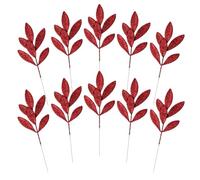 LALAFINA 10pcs Red Artificial Christmas Leaf Picks Plastic Shiny Decorative Leaves for Wreath and Christmas Tree Holiday Decorations Suitable for Party