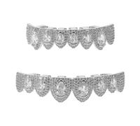 LALAFINA 1pair Rhinestone Mouth Grill Removable Vampire Fangs Fake Teeth Set Eyecatching Design Metal Glass Diamond Costume Accessory Easy Application Women Men Party Jewelry Assortment