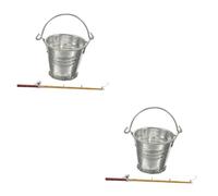 LALAFINA 2 Sets Dollhouse Mini Fishing Pole Set with Water Bucket Realistic Fishing Accessories for Tiny House Decoration and Creative Play for Birthdays and Holidays