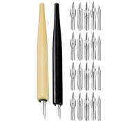 LALAFINA 2 Sets Wooden Handle Calligraphy Dip Pens with 20 Stainless Steel Nibs for Smooth Ink Flow Control and Comfortable Grip, for Manga Illustration and Comic Drawing by Professional