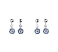LALAFINA 2pairs Blue Rhinestone Devil's Eye Earrings for Women Copper Fashion Ear Jewelry Delicate Sparkly round Studs with Ear Posts Stylish Eye Design Accessories