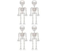 LALAFINA 2pairs Gothic Skeleton Skull Earrings with Bling Rhinestone Pearl Halloween Costume Jewelry for Women White K