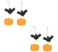 LALAFINA 2pairs Halloween Pumpkin Earrings Clay Dangle Earrings Cute Bat and Pumpkin Design Lightweight Soft Polymer Jewelry for Women Party Accessories