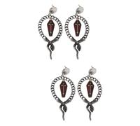 LALAFINA 2pairs Steampunk Punk Style Snake Wrapped Cross Coffin Earrings for Men Women Alloy Studs with Blood Drop Design Gothic Dark Fashion Jewelry Accessories