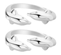 LALAFINA 2pcs Adjustable Double Dolphin Ring for Women Silver Copper Open Design Chic Elegant Trendy Animal Jewelry Comfortable Fit Versatile Use Birthday Gift for Her Suitable