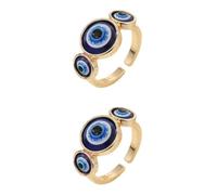 LALAFINA 2pcs Adjustable Evil Eye Finger Ring Vintage Blue Eye Punk Style Open Band Wrap Rings for Women and Fashion Jewelry Gift with Glitter Accent