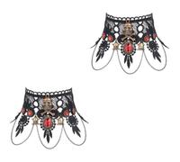 LALAFINA 2pcs Adjustable Gothic Skull Necklace Choker Black Lace Pendant Vintage Halloween Collar for Women Men Fashionable Punk Jewelry Accessory