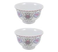 LALAFINA 2pcs Ceramic Mongolian Bowls Set with Fine Workmanship and Smooth Edges, White Ethnic Wind Style Kitchen Serving Bowls for Home Decoration and Tableware