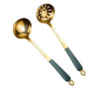 LALAFINA 2pcs Colander Spoon and Soup Spoon Set for Home Use, Made of Sturdy Plastic and Stainless Steel, Comfortable to Hold and Easy to Clean, Tableware for Cooking and Serving at Home Or