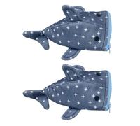 LALAFINA 2pcs Funny Shark Pencil Case, Fish Shaped Cute Pencil Pouch with Star Accents, Lightweight Polyester Zippered Stationery Bag for Students at School, Office or Home