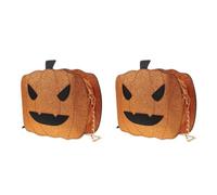 LALAFINA 2pcs Glittery Sequin Pumpkin Crossbody Bag for Women Small Square Handbag with Chain Strap Sparkling Brown Shoulder Purse for Weddings and Halloween Celebrations
