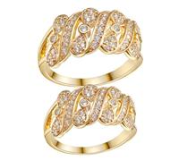 LALAFINA 2pcs Golden Bow Style Copper Rings for Women, Elegant Bowknot Zircon Decorative Finger Rings with Exceptional Durability, for Parties and All-day Wear