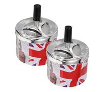 LALAFINA 2pcs Metal Ash Bucket with Rotating Lid, Easy to Clean Automatic Extinguishing Ashtrays for Home and Indoor Use, Decorative and Stylish Desktop Ashtray Gift