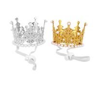 LALAFINA 2pcs Pet Birthday Crown Hats for Cats and Dogs, Lightweight Plastic with Elastic Rope, Sparkling Glitter Design, Versatile Accessory for Special Days and Everyday Style