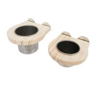 LALAFINA 2pcs Set Parrot Feeding Cup Stainless Steel and Wood Bird Water Feeder Dish with Simple Installation and Wear-resistant Design for Cockatiel and Conure Cage