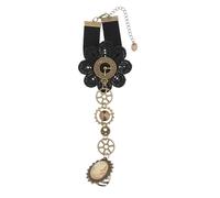 LALAFINA 2pcs Vintage Gothic Lace Bracelet Set with Ring Steampunk Gear Design Elegant Halloween Accessory for Women Retro Victorian Style Wristband for Costume Parties and Fancy Dress