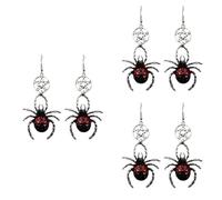LALAFINA 3pairs Halloween Spider and Bat Earrings for Women Punk Style Red Enamel Dangle Ear Pendants Funny Gothic Ear Decor for Party and Festival Wear