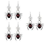 LALAFINA 3pairs Halloween Spider and Bat Earrings Punk Style Red Oil Drip Spider Ear Decors for Women Funny Costume Jewelry Accessories for Halloween Party