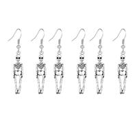 LALAFINA 3pairs Vintage Punk Skull Earrings Antique Silver Halloween Costume Accessories Long Dangle Gothic Jewelry for Women